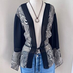 Dana Kay Vintage Sheer Flowy Ruffle Zebra Blouse